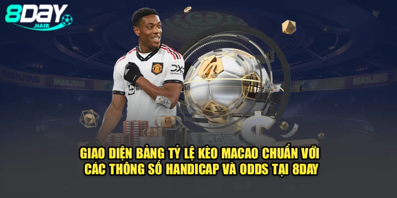 Giao diện bảng tỷ lệ kèo Macao chuẩn với các thông số handicap và odds tại 8Day